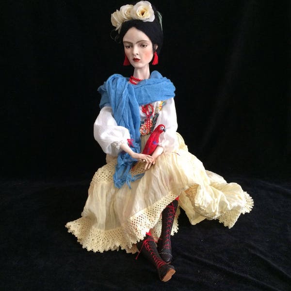 RESERVED for Gary OOAK Boudoir Art Doll   Frida KAHLO Polymer Clay