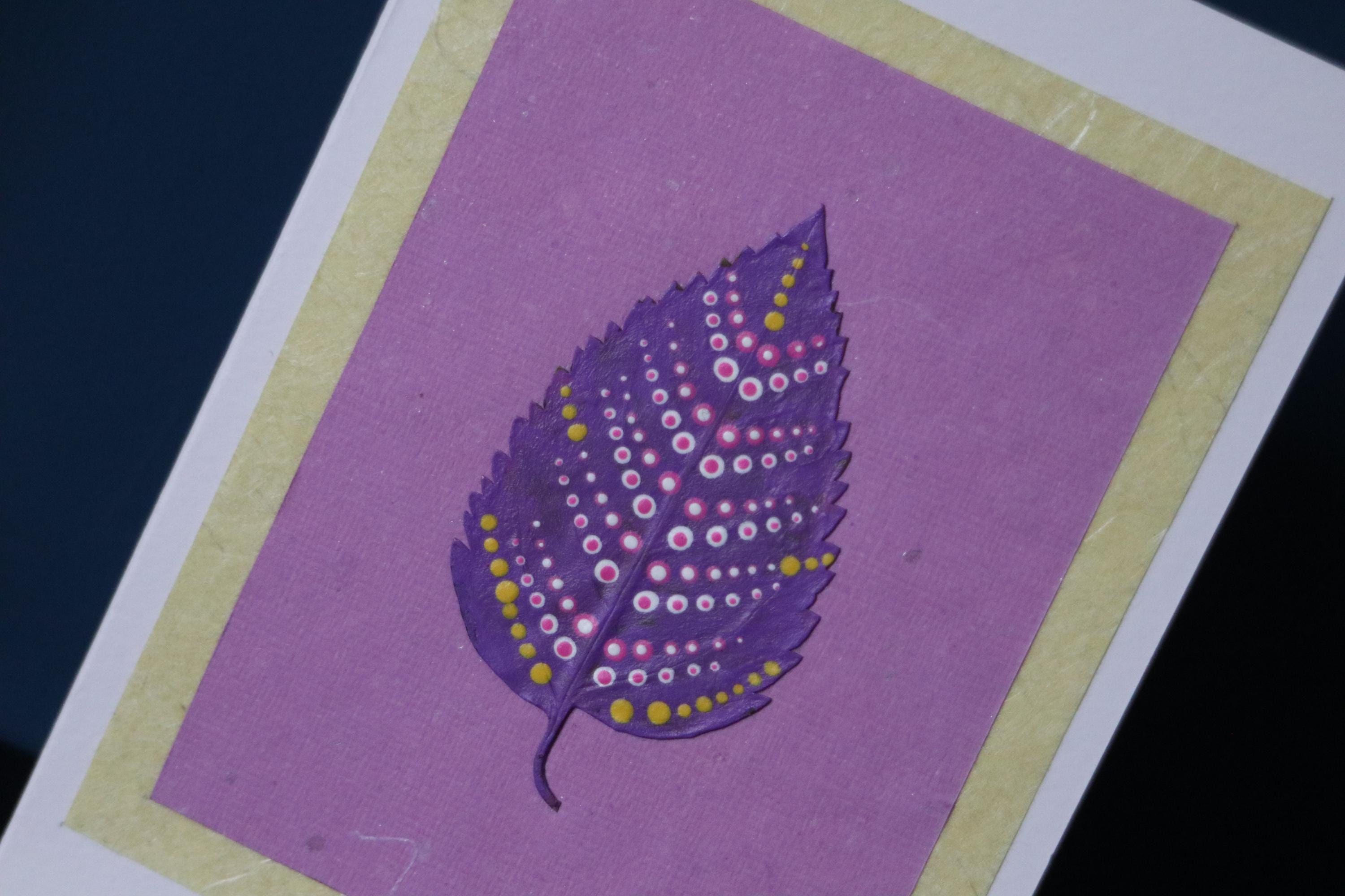 Painted Pressed Leaf Greetings Card Thank You Birthday Sympathy Anniversary Valentines Any Occasion Handmade Colourful Botanical Hippie Eco