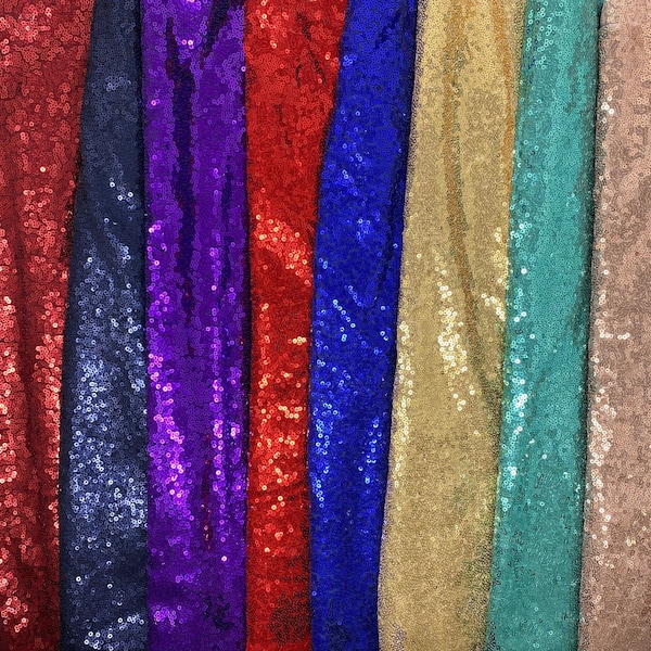 3mm Mini Shiny Sequins on Poly Spandex Mesh Fabric by the yard