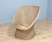 Mid Century Wicker Tub Chair Retro Chic Large Cane Seat