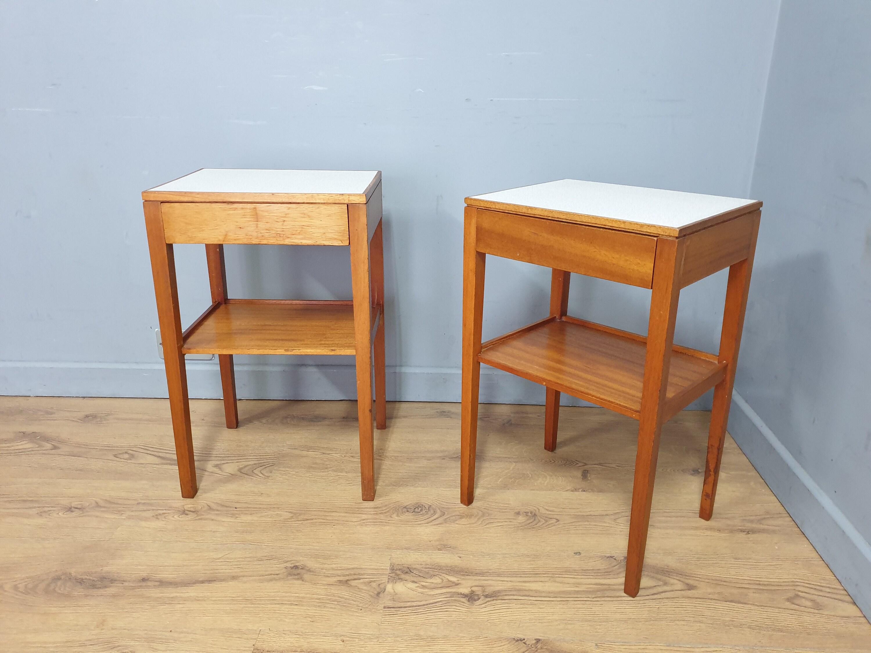 Two Mid Century Industrial M.O.D Bedside Tables Remploy Ltd 1971