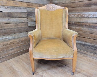 Antique Country House Inlaid Edwardian Armchair Wing Back