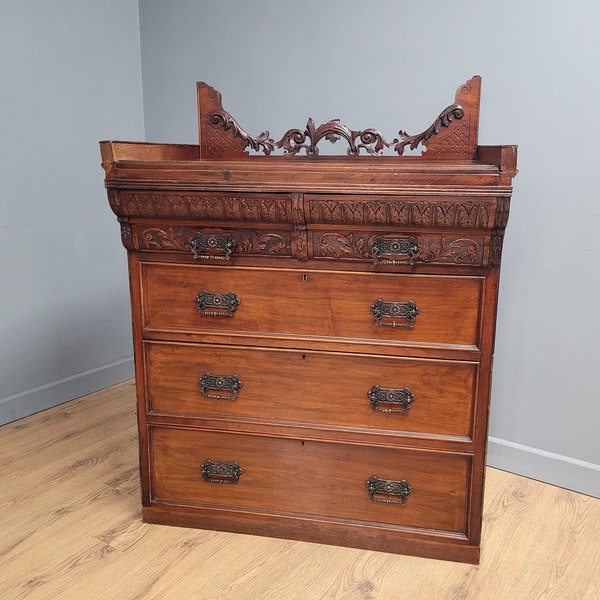 Antique Black Forrest Style Chest Of Drawers In Mahogany 2 over 3 Chest