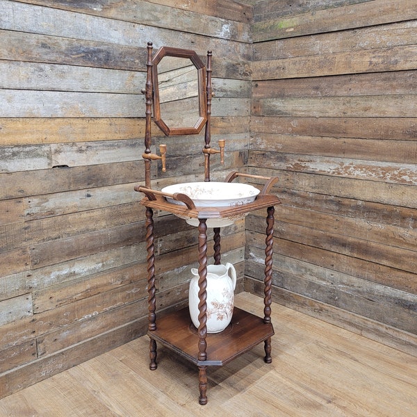 Victorian Antique Style Barley Twist Wash Basin Washstand