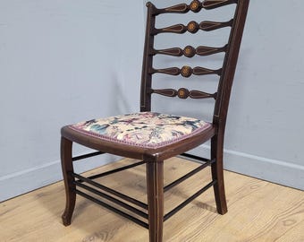 Edwardian Hall Bedroom Chair Ladder Back Inlaid Detail Floral Seat Antique