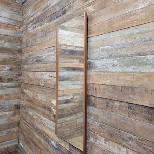 Full Length Mid Century Teak Rectangular Wall Mirror Retro Chic #A1