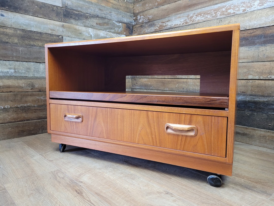 Mid Century G Plan Teak TV Stand Pull Out Media Shelf & Drawer Etsy UK