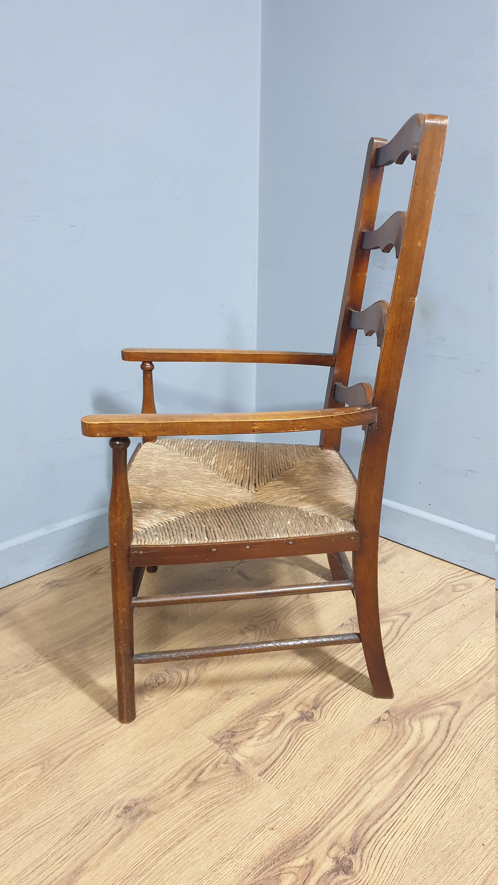 Antique Lancashire Style Low Seat Chair Ladder Back Rush Seat | Etsy