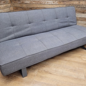 Retro Style Three Seater Sofa Bed Grey Fabric Double Day Bed