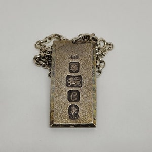 Vintage Silver Ingot Pendant 1977 Jubilee Year 18&quot; Belcher Silver Chain 37.63 Grams