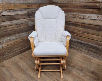 Beech Bow Back Rocking Nursing Chair Cream Cushions- Glidermotion by Dutailier