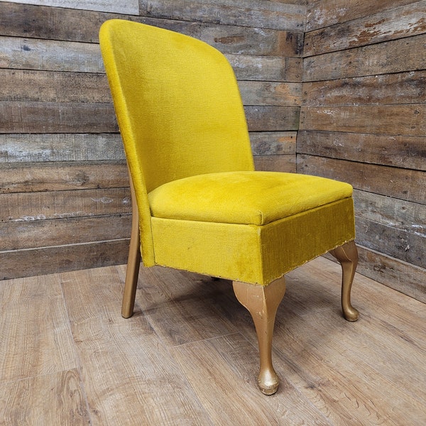 Vintage Velvet Mustard Bedroom Vanity Chair Gold Frame Hidden Compartment