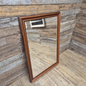 Large Bevel Edged Vintage Wood Rectangular Over Mantle Wall Mirror