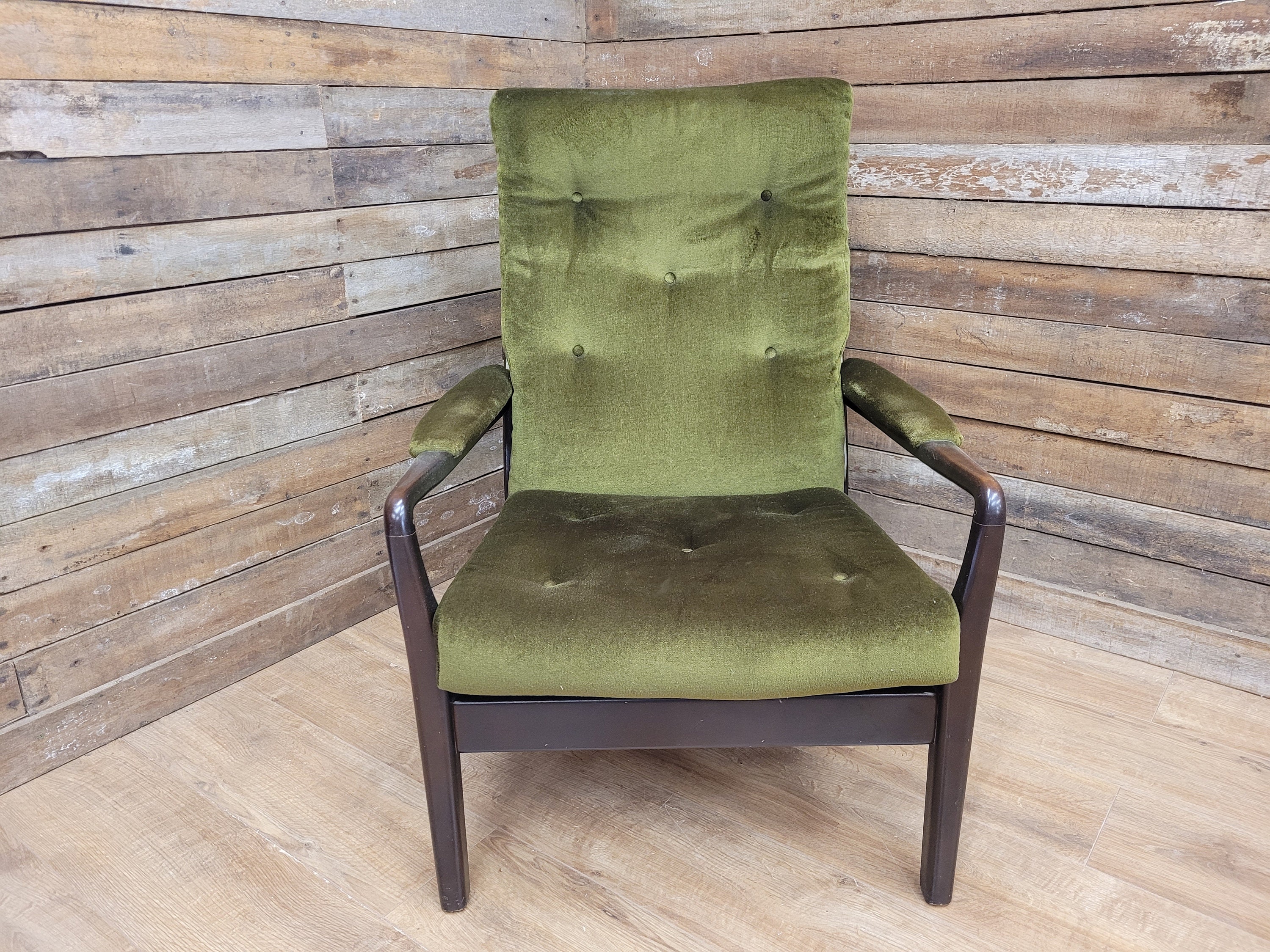 Mid Century Trendy Cintique Armchair Original Green Velvet Fabric