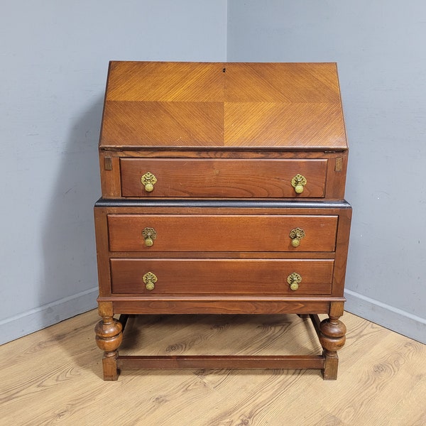 Vintage Geometric Bureau With French Country Style Acorn Legs