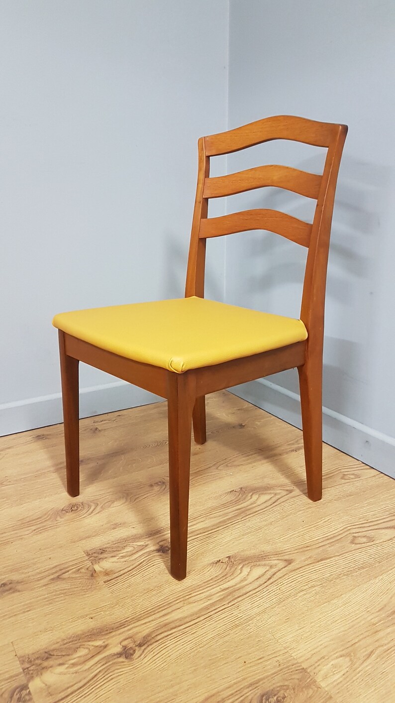 Mid Century Teak Nathan Dining Chair Mustard Leatherette Seats Etsy UK