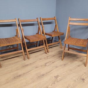 Four Assorted Mid Century Wooden Slatted Folding Chairs Fab Space Saving Option