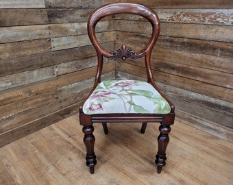 Antique Victorian Mahogany Upholstered Balloon Backed Chair Seat #2