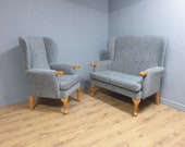 Quality HSL Buckingham Grey Wing Back Two Seater Sofa and Matching Armchair