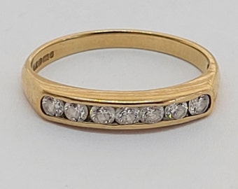 Vintage 9ct Gold Half Hoop Eternity Ring Set With 7 White Stones Size K, 1.48g