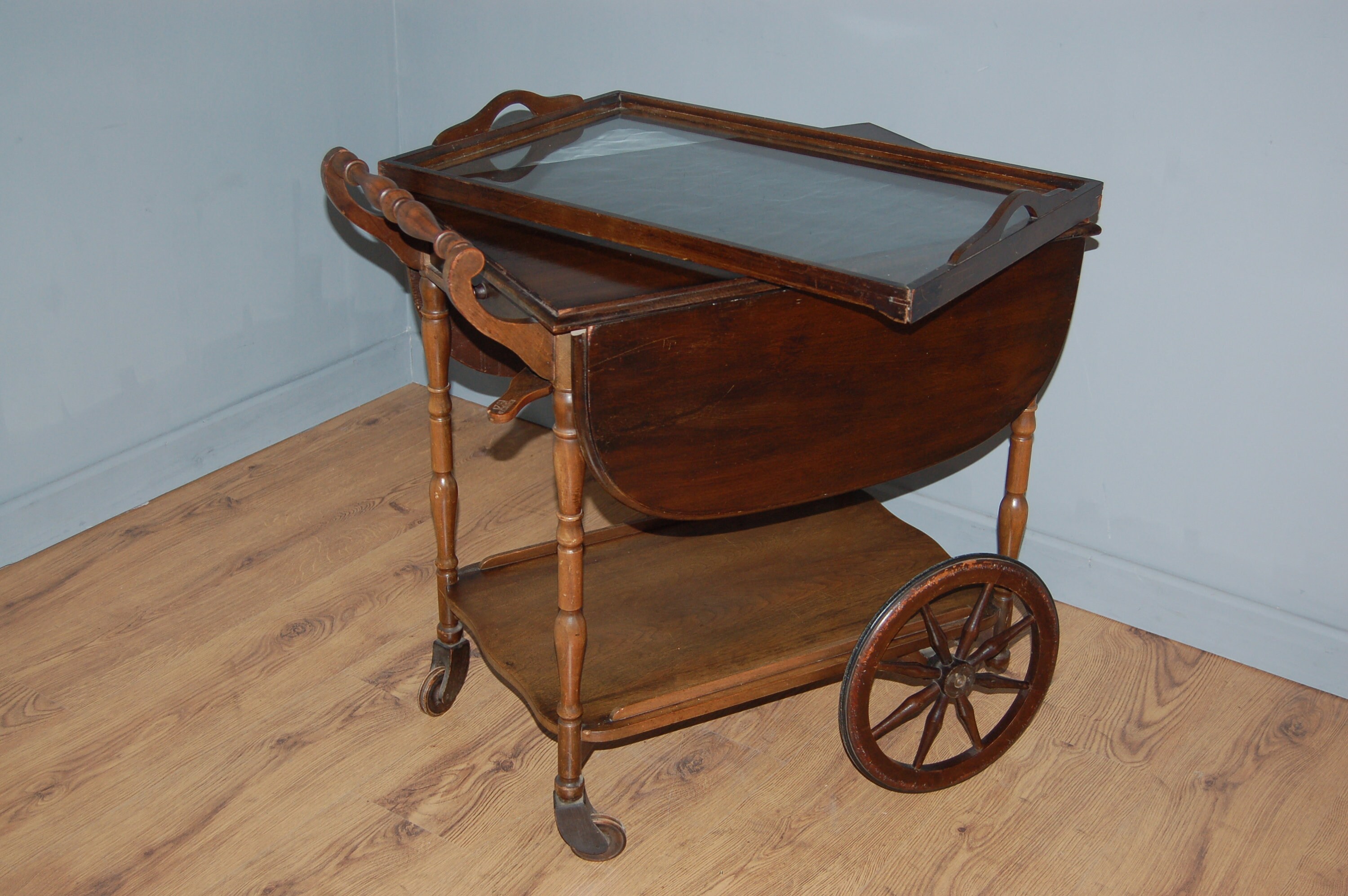Antique tea cart with on sale removable glass tray