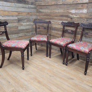 Four Antique Regency Mahogany Chairs William Morris Acanthus Upholstered Seats