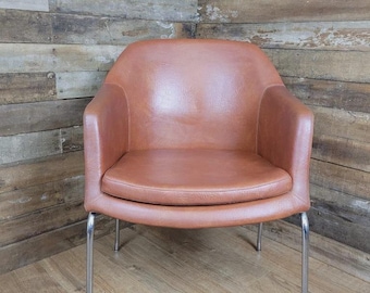 Mid Century Style Faux Leather Tub Chair Chrome Legs Lounge Armchair