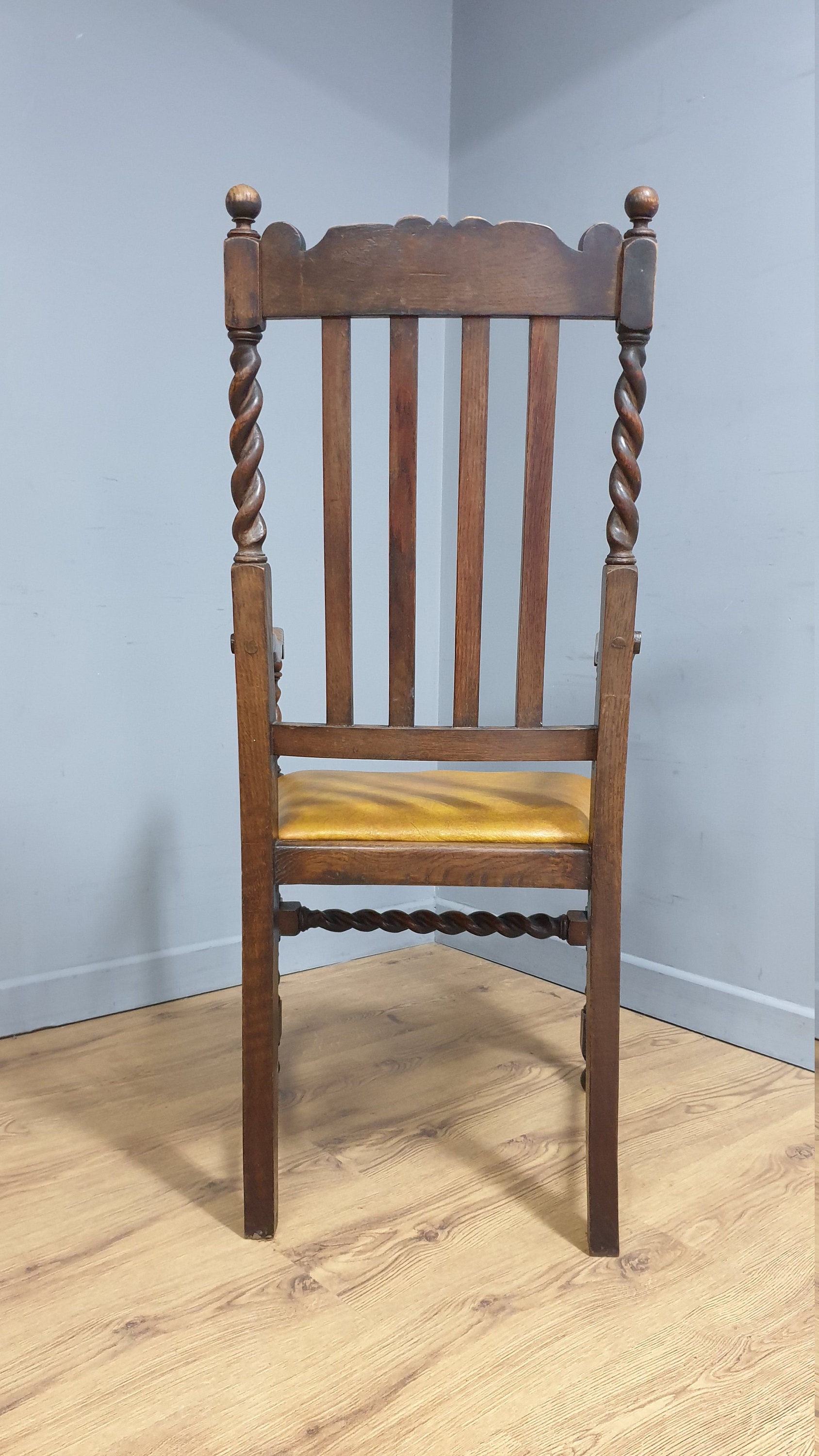 Antique Oak Slat Back Barley Twist Carver Armchair Great | Etsy