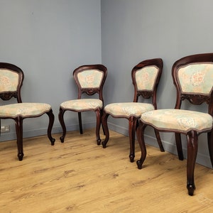 Four Antique Victorian Flame Mahogany Balloon Backed Chairs