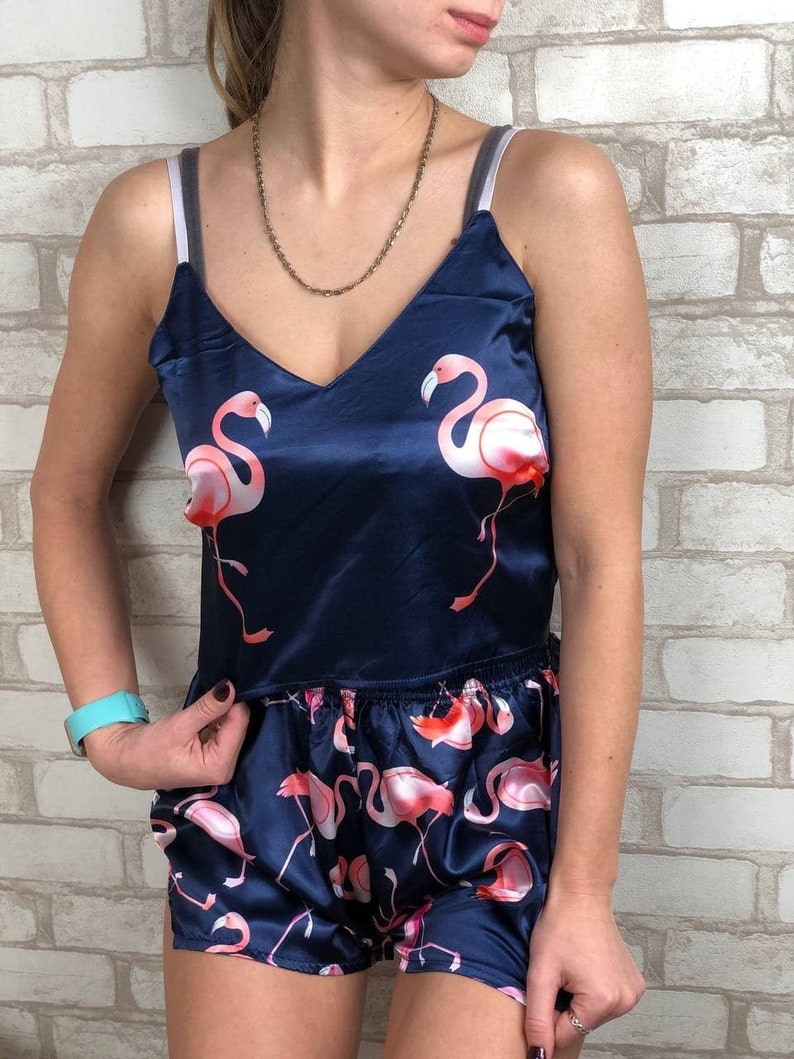 Pajamas Womens With Flamingo Pajama Set Crop Top and Shorts Etsy