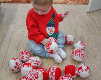Christmas knitted ball Handmade Christmas Baubles tree decoration, Knit Christmas ball, Holidays decor,