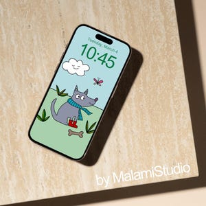 Dog iPhone Wallpaper, Cute Dog Portrait, Pet Illustration, iPhone Screen Background, Lock screen, Digital Download Screensaver