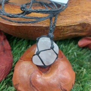 Rose Quartz Polished Crystal Macrame Necklace