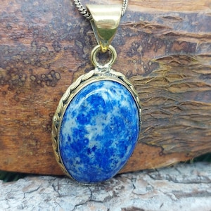 Lapis Lazuli Brass Pendant Cabochon Cut Healing Crystal