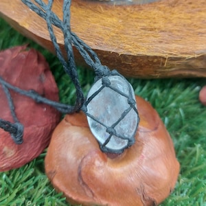 Clear Quartz Polished Crystal Macrame  Necklace Manifestation Stone