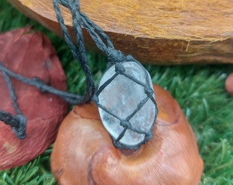 Clear Quartz Polished Crystal Macrame  Necklace Manifestation Stone