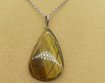 Tiger Eye Teardrop Necklace: Gemstone Crystal Chain