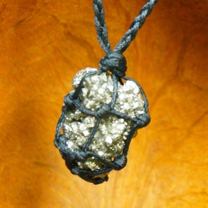 Pyrite Crystal Makrame Wrapped Necklace