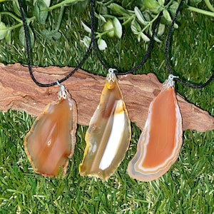Crystal Agate Slice Brown Mineral Stone Brazilian Crystal Healing Necklace Protection Gift Accessories