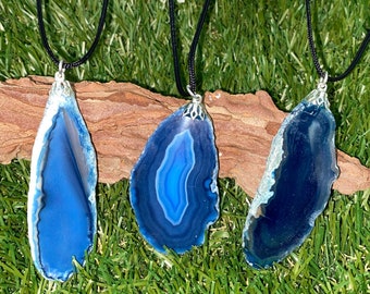 Crystal Agate Slice Blue Mineral Stone Brazilian Crystal Healing Necklace Protection Gift Accessories