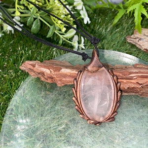 Natural Handmade Necklace- Capuchon Cut Pink Quartz Stone - Healing Stone - Gift Idea - Protection
