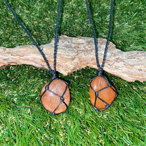 Polished Carnelian  Crystal Macrame Wrapped Necklace Protection Gift Accessories