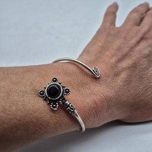 Black Obsidian Crystal Bracelet Silver Plated