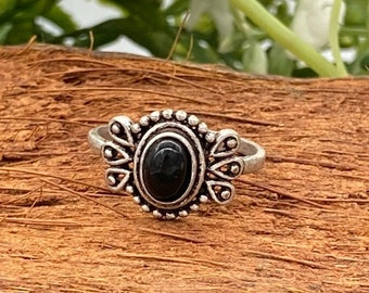 Black Obsidian Crystal Silver Plated Adjustable Ring- Jewelry- Protection against negative energies- Grounding