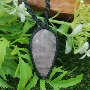 Rose Quartz Crystal Macrame Wrapped Necklace