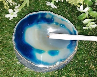 Natural Blue Tie Die Agate Ashtray, Healing Crystal, Zodiac Mineral Stone