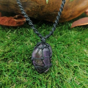 Natural Ametrine Macrame Wrapped Necklace Healing Crystal Accessories Zodiac Mineral Stone