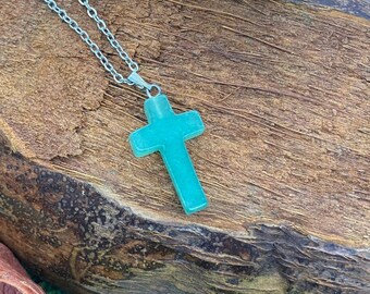 Green Aventurine Crystal Cross Sterling Steel Necklace