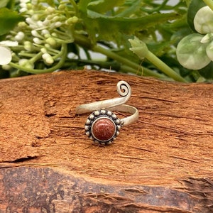 Goldstone Crystal Silver Plated Adjustable Ring