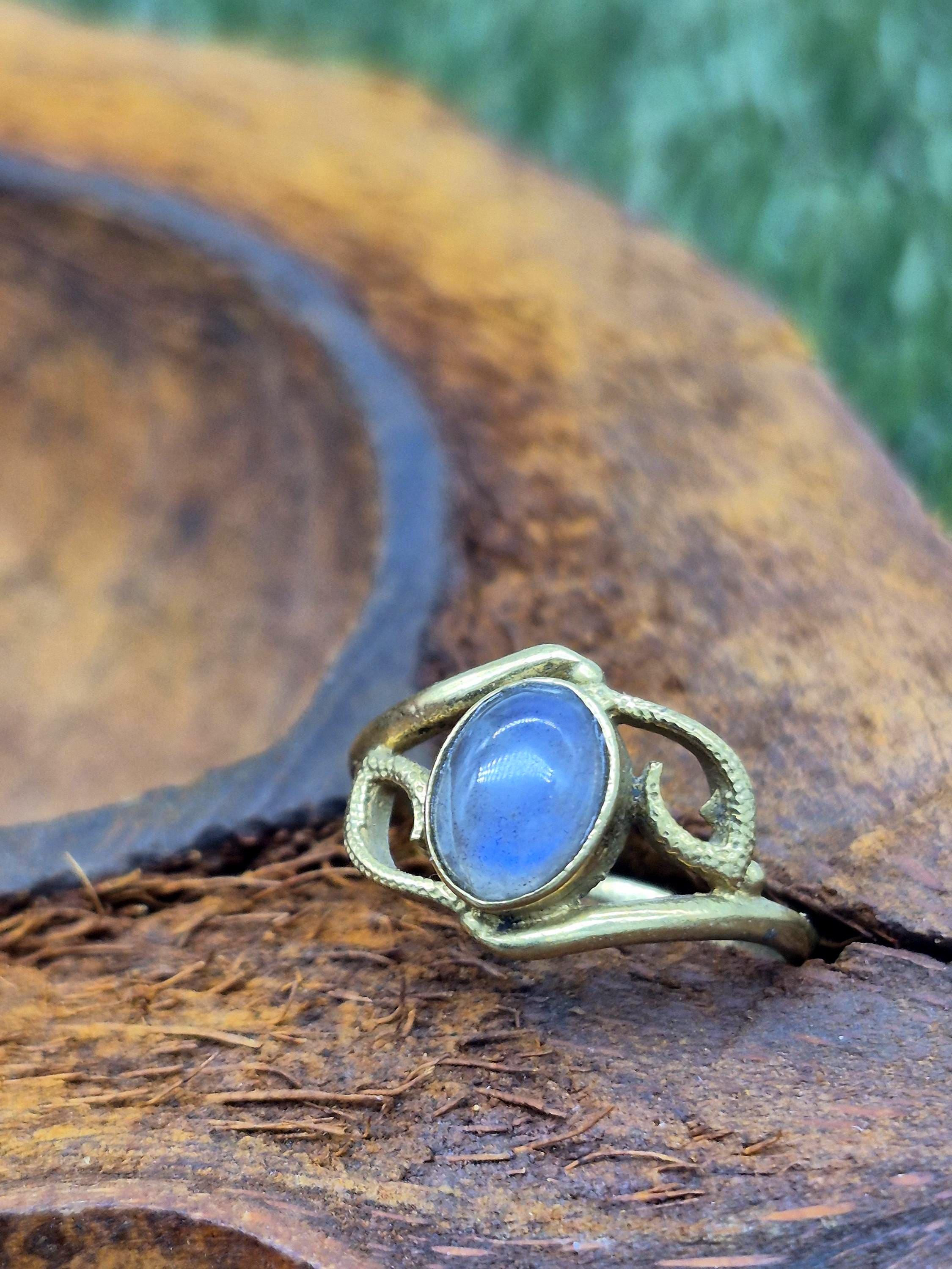 Rainbow Moonstone Brass Adjustable Ring for Women